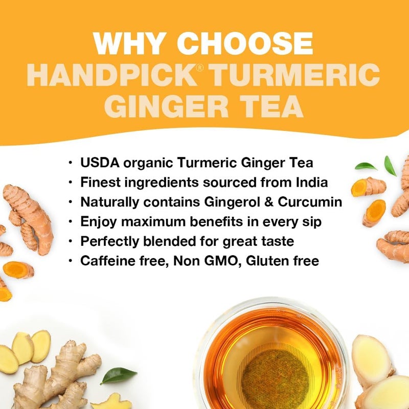 HANDPICK Organic Turmeric Ginger Herbal Tea - 100 Bags - Image 4